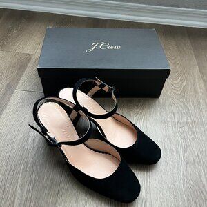 J. Crew Black Suede Leather Ankle Strap Block Heels 8.5 Box Included